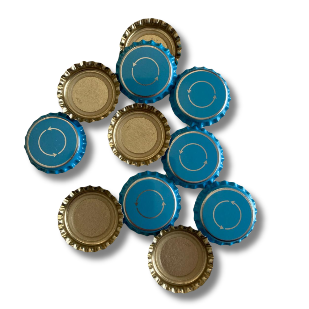 Lagoon Blue Bottle Cap & Custom Label Combo – 250 Caps + 30 Labels - brewery print