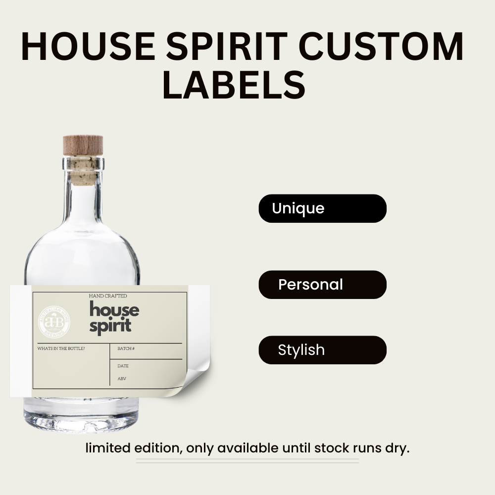 - Custom "House Spirit" Bottle Labels — spirit essence for home distilling