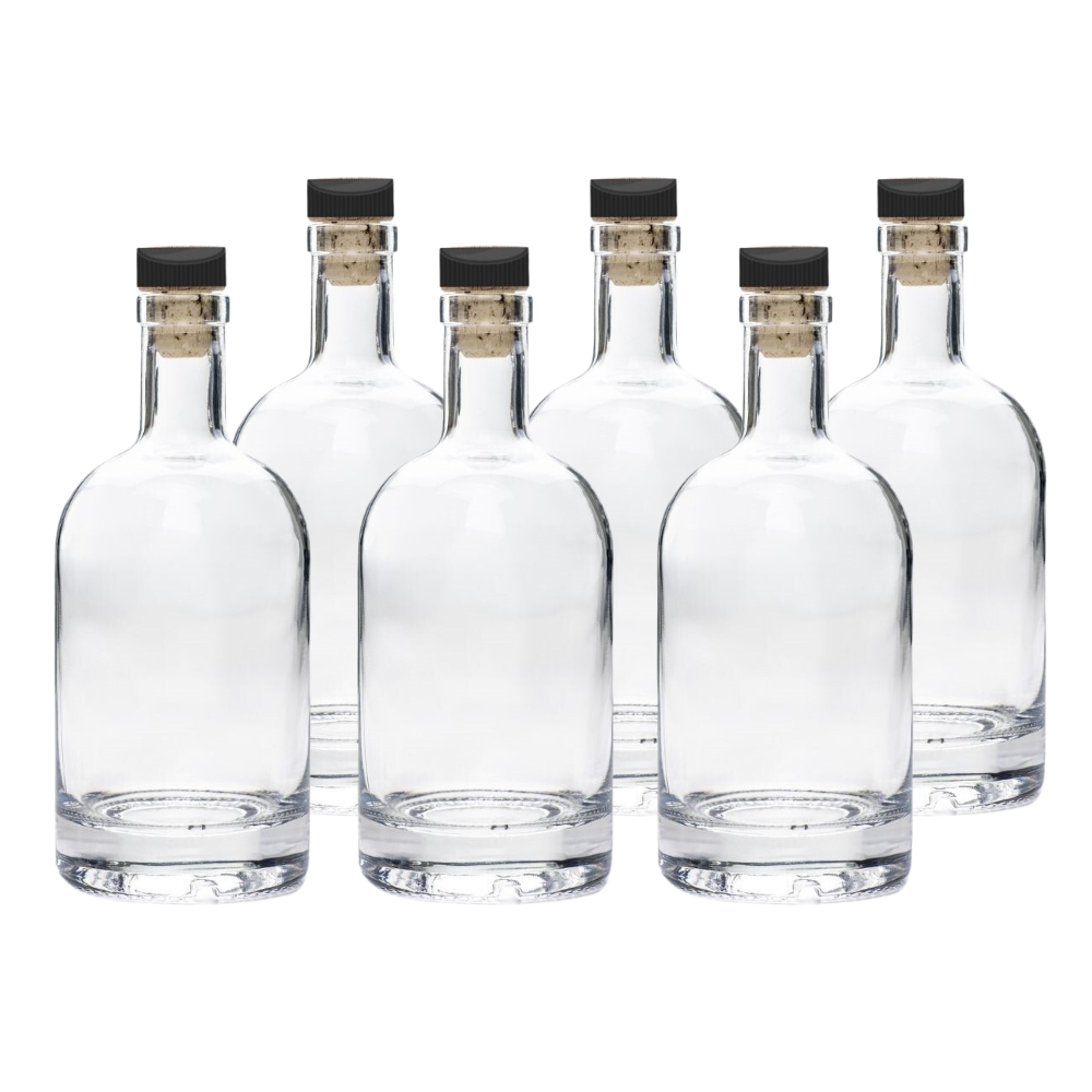 6x Craft Spirit Bottles 700ml & Cork Top Cap lid - Gin Whiskey Bourbon Rum