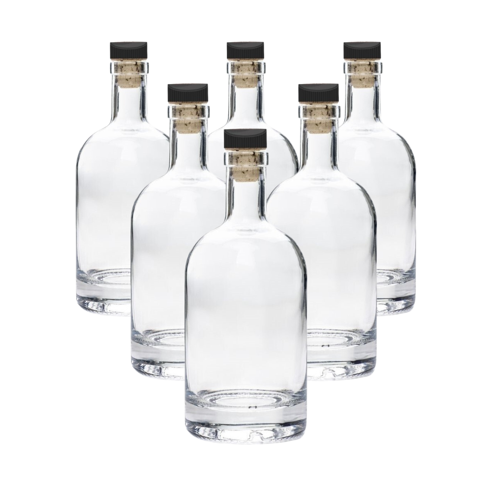 6x Craft Spirit Bottles 700ml & Cork Top Cap lid - Gin Whiskey Bourbon Rum